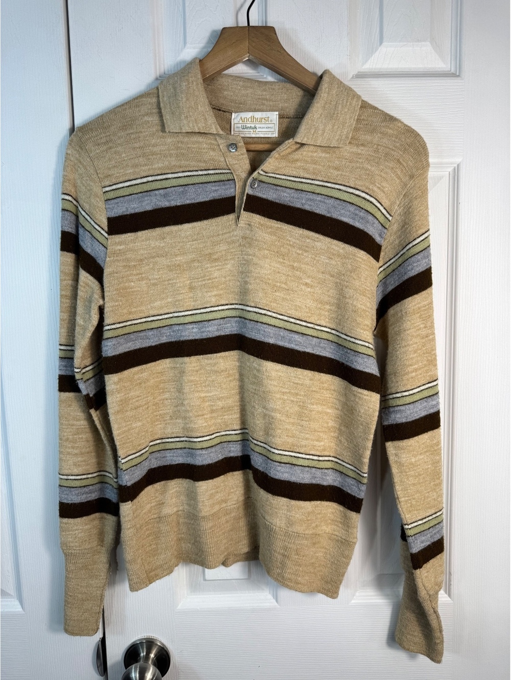 Vintage Andhurst Wintuk Acrylic Striped Polo Sweater Medium